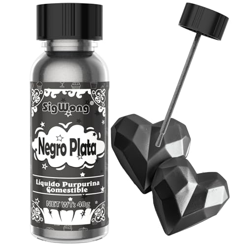 Purpurina Comestible Pintura, 40g Purpurina Colorante Alimentario para Reposteria, Liquido Purpurina Comestible Sprinkle para Cocteles Decoración De Pasteles, Hornear, Macarrones, Bebidas-Negro Plata