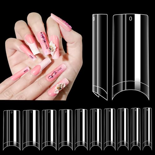 Adonafy Clear Acrylic Nail Tips: 240 Pcs Nail Tips for Acrylic Extensions for Women Girls - No C Curve Square Tips for Salon Home Manicure - 10 Sizes