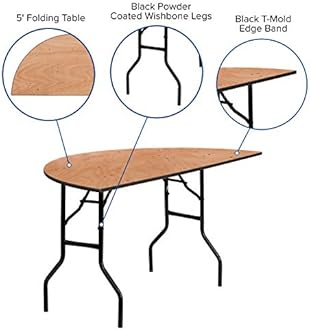 EMMA + OLIVER 5-Foot Half-Round Wood Folding Banquet Table - Event & Catering Table