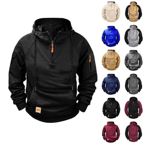 Tactical Hoodies for Men Quarter Zip Cargo Pullover Hoodies Fleece Military Outdoor Hooded Sweatshirts with Pocket