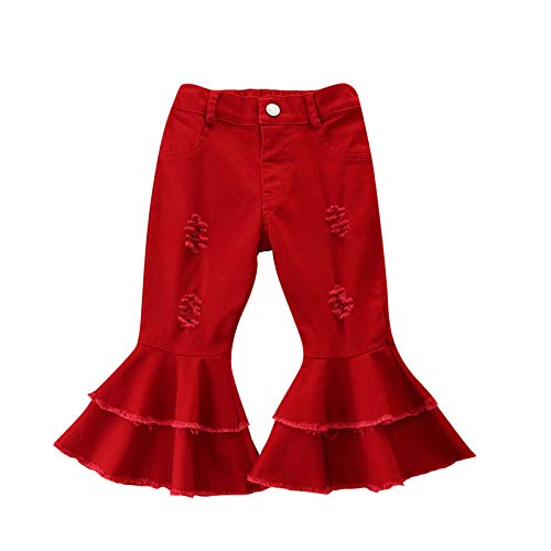 AnFeng Loose Pants Toddler Kids Baby Girls Solid High Waist Denim Ripped Bell Bottoms Jeans (G, 4-5 Years)