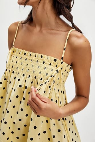 Women Polka Dot Sleeveless Square Neck Backless Spaghetti Strap Smocked Flowy Ruched Sexy Mini Cami Dress3