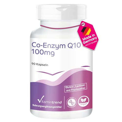 Vitamintrend Co-Enzym Q10 100mg, 90 Kapseln, schluckfreundlich, hochdosiert, Nahrungsergänzungsmittel vegan ohne Magnesiumstearat, in Deutschland hergestellt