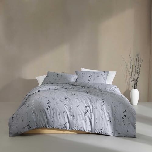 Calvin Klein - Comforter Set, Cotton Sateen Bedding with Matching Shams, Luxe Softness & Modern Elegance, Floral Design (Wildflower Dusk Grey, King)