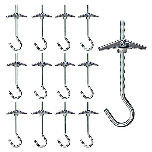 12 Pcs Gancho Lampara Techo M4 Colgar Techo Soportes Escayola Acero al Carbono Pared Muelle Toggle Pernos Percha Colgador