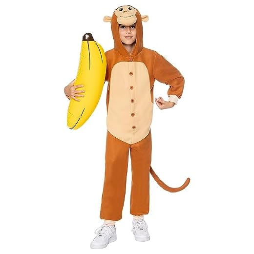 Funidelia | Disfraz de mono onesie para niño y niña Animales, Chimpancé, Gorila - Disfraz para niños y divertidos accesorios para Fiestas, Carnaval y Halloween - Talla 10-12 años - Marrón