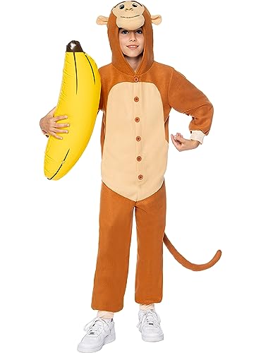 Funidelia | Disfraz de mono onesie para niño y niña Animales, Chimpancé, Gorila - Disfraz para niños y divertidos accesorios para Fiestas, Carnaval y Halloween - Talla 3-4 años - Marrón