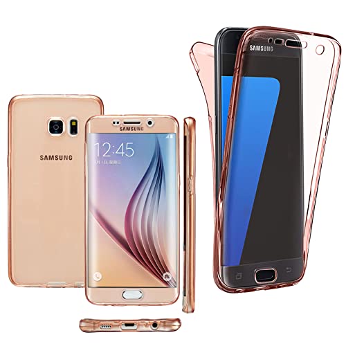 For Samsung Galaxy S6 - Clear Case 2 in 1 Front & Back Full Body Shock Proof Bumper Phone Case Cover 360 Protection (Rose Gold)