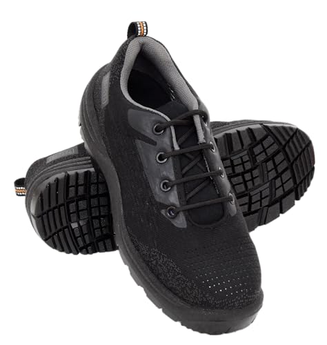 Image of BLACK+DECKER Flyknit Black & Grey Sporty Design Safety Shoes for Men | Antistatic, Antislip & Lightweight | Single Density | Fiber Toe | BXWB0187IN-FN | Size-06