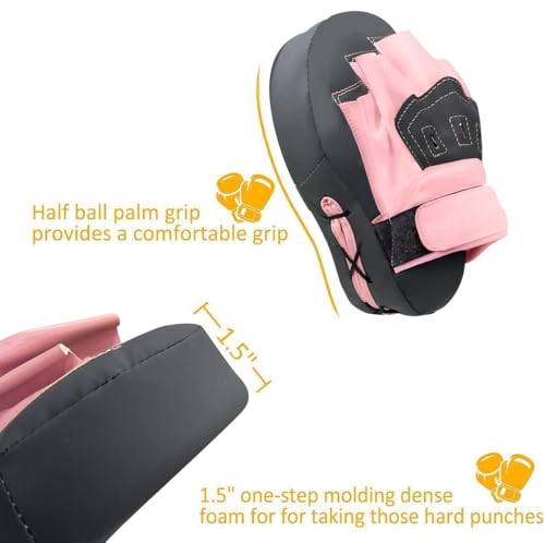 Image of Valleycomfy Boxing Curved Focus Punching Mitts- Leatherette Training Hand Pads,Ideal for Karate, Muay Thai Kick, Sparring, Dojo, Martial Arts(Gray & Pink)