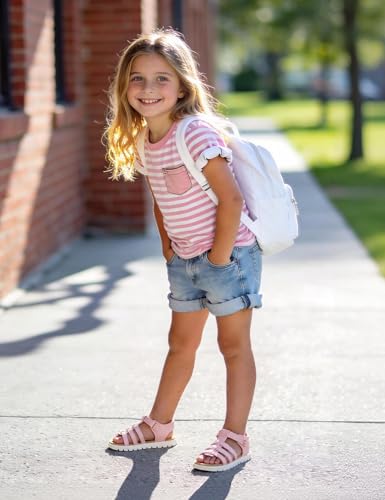 Image of QIY Toddler Girl Sandals Little Kids Summer Dress Shoes Open Toe Flats Princess Sandals for School Beach Party