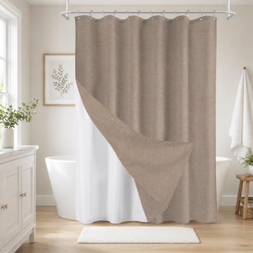 Inhousolu Boho Farmhouse Shower Curtain with Fabric Liner Set, Faux