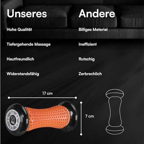 H&S Fußmassage Igelball - Faszienrolle Fuß - Fußmassageroller zur Faszien Massage - Roller für Hand & Fuss aus Silikon mit Noppen für Stressabbau & Entspannung - Orange 4