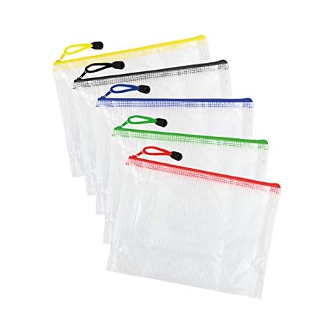 5 Clear Pencil Cases Large (Yellow, Black, Blue, Green, Red, A5) | 1 of Each Colour Cover
