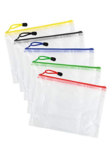 5 Clear Pencil Cases Large (Yellow, Black, Blue, Green, Red, A5) | 1 of Each Colour