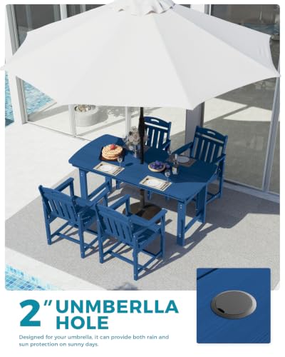 Image of Ciokea HDPE Outdoor Dining Set of 4, Patio Table and Chairs Sets, Navy Blue