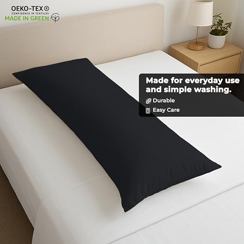 Image of ROYALE LINENS Body Pillow Cover - Double Brushed 1800 Microfiber - 20 inchx54 inch with Hidden Zipper Closure - Wrinkle & Fade Resistant - Super Soft Body Pillowcase 2 Pack (Black, Pack of 2)