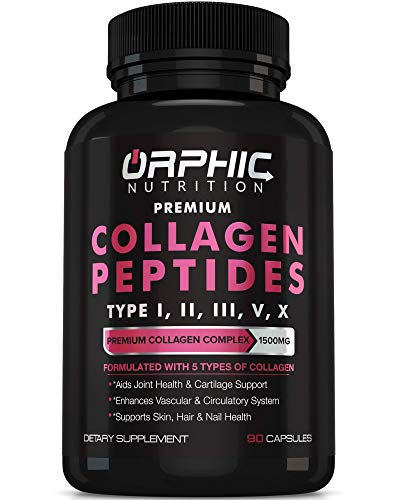 Premium Collagen Peptides Capsules 1500mg - Types I, II, III, V, X - Promotes Hair, Skin, and Nail Health - Improves Digestion - Helps Maintain Strong Joints, Tendons, Ligaments and Muscle - 90 Pills
