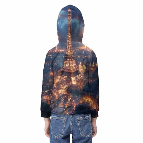 Sweat à capuche enfant Tour Eiffel 3D pour garçons et filles de 9 à 11 ans