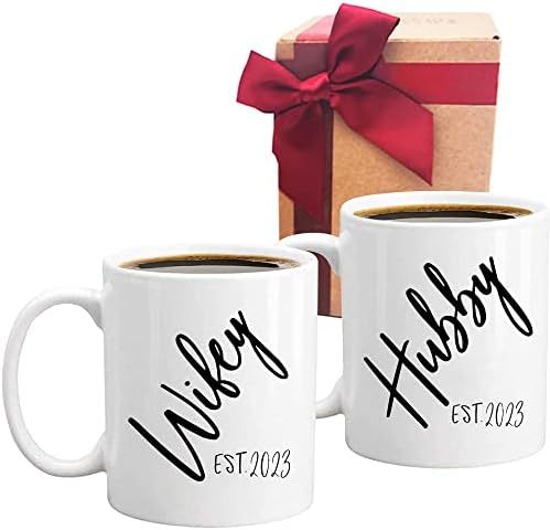 Gift for Husband and Wife Coffee Mug, 2023 Hubby Wifey Mug Wedding Gift, Mr and Mrs, Bridal Shower Gift, Unique Wedding Gift for Couple, Set of 2 Shot Mugs
