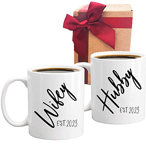 Gift For Husband And Wife Coffee Mug, 2023 Hubby Wifey Mug Wedding Gift, Mr And Mrs, Bridal Shower Gift, Unique Wedding Gift For Couple, Set Of 2 Shot Mugs #TOP20