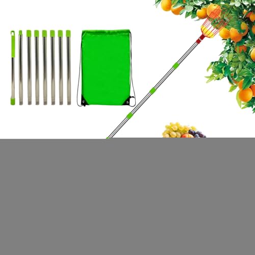 Fruit Picker Basket – Telescopic Picker Pole Stainless Steel with Basket, Portable Rustproof Detachable Lightweight Fruit Piicker for Plum, Pear, Designed to Help Reach High Branches Safely