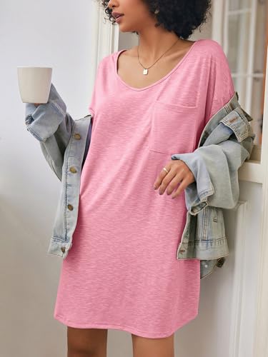 Image of Ekouaer Womens Tshirt Nightgown Cotton V Neck Sleepshirts Comfy Casual Nightshirt for Women