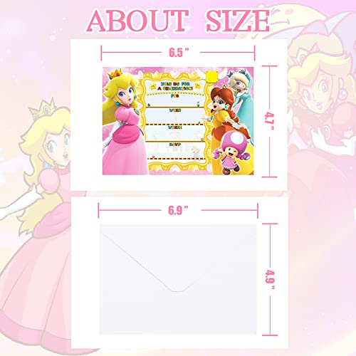 Peach Princess Invitation, Mario Invitations Cards With Envelope And Stickers, Party Supplies Birthday Card, 12 Set #TOP3