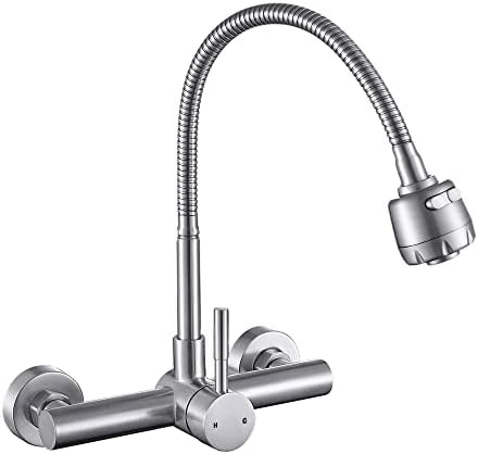 ZHYICH Kitchen Sink Faucet Wall Mount 8" Inch Center with Sprayer, Stainless Steel Mixer Tap, Nickel Brushed Unility Sink Faucet, NSF, Lead-Free