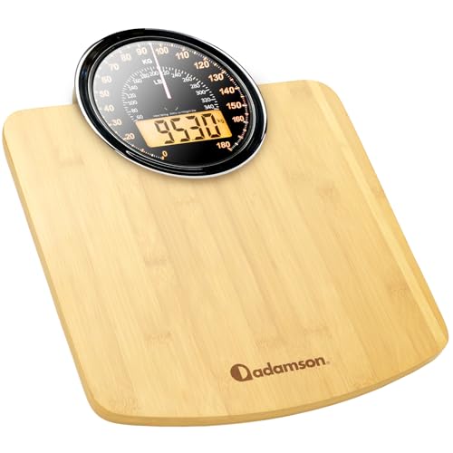 Adamson Bilancia Pesapersone Ibrida + Digitale & Analogica 2-in-1 - Fino a 180 kg - Ampio Display...