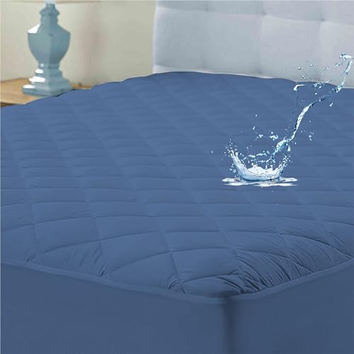 Image of Ayka 100% Waterproof Cotton Quilted Mattress Protector King Size Breathable Hypoallergenic Noiseless Ultra Soft Fitted Bed Protector 72x72 inch Mattress /Bed Cover (Med Blue, King (72 * 72 inch))