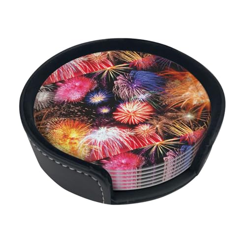 Beautiful Fireworks Table Decor, Coasters Drinks, Beer, Coffee Coasters, Suitable Kinds Cups, Hot & Cold, Set of 6