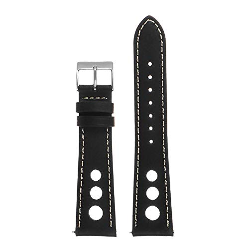 DASSARI Carrera Distressed Leather GT Rally Quick Release Watch Band Strap - Black - 20mm