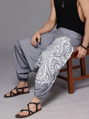 Image of The Veshti Company Printed Harem Pants for Men's Cotton Hippie Style Baggy Boho Yoga Pajama Pant with Pocket
