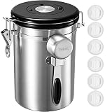 Veken Coffee Canister, Airtight Stainless Steel Kitchen Food Storage Container with Date Tracker and