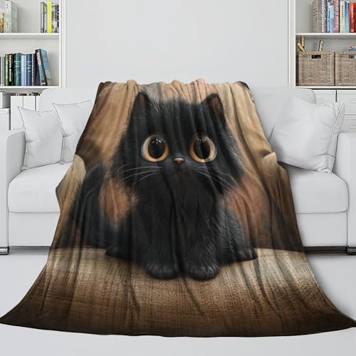 Couverture lit microfibre chat noir plaid 200x230 cm - 5