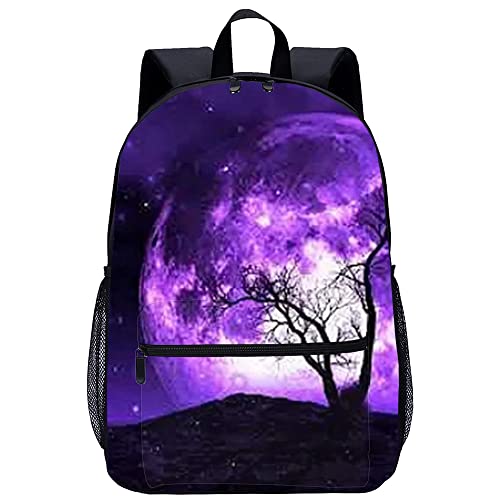 Cartable de mode paysage arbre de lune : grand sac à dos imprimé 3D haute résistance