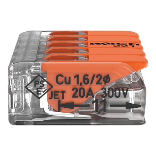 Image of WAGO 221-415 | Pack of 8 | 5-Conductor Compact | Quick & Safe Electrical Wire Connector for Solid, Stranded & Flexible Wires | Transparent Housing