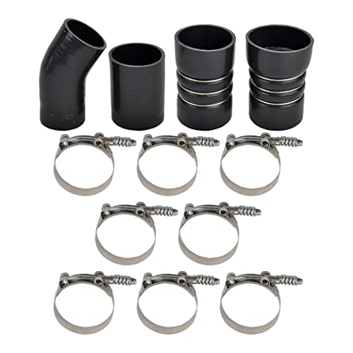 FGJQEFG Turbo Intercooler CAC Boots Clamps Kit Compatible with Ford 6.0L Powerstroke Diesel 2003-2007 (Black)