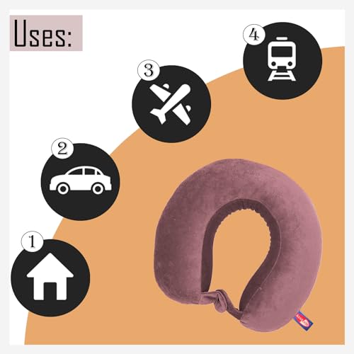 Image of Sassoon Memory Foam Travel Neck Pillow (Pink, Pack of 1) - Ergonomic Support, Soft Breathable Washable Cover, Lightweight with Carry Loop for Travel & Home