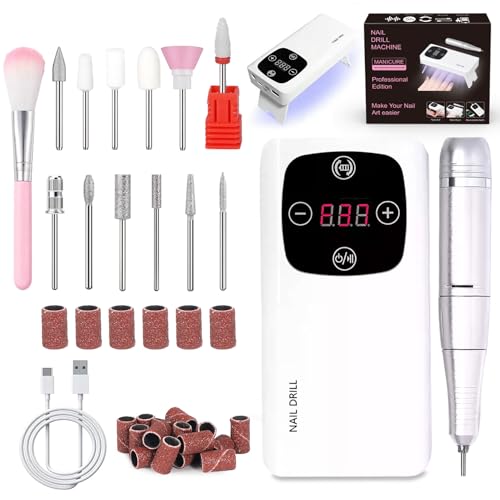 Vautvis Ponceuse Pour Ongles Professionnel, Lime A Ongle Electrique 45000 Rpm, 2 En 1 Machine A Ongle & Lampe UV Sèche Ongles, Nail Drill Set, Kit Manucure...