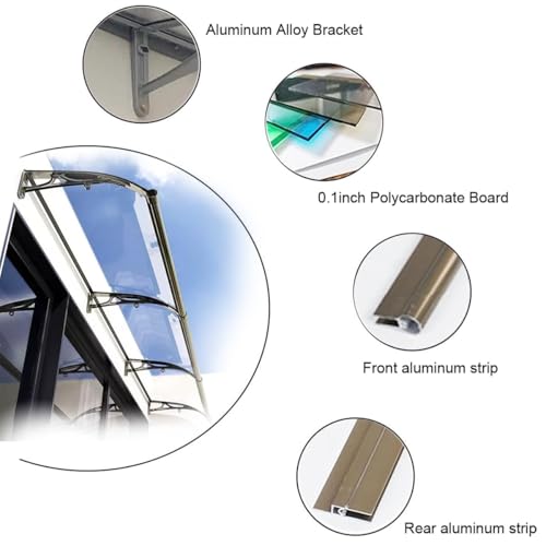 Auvent de porte en polycarbonate et aluminium transparent pour entrée - 4