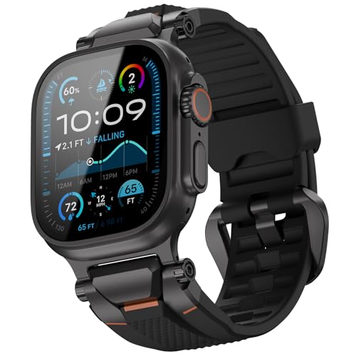 ULTIMAL Compatibel met Apple Watch Ultra 2 / Ultra 49 mm voor mannen. Siliconen sportband armband watch. Robuust, hoogwaardig TPU en metaal., Mittelgroße, Nylon, Synthetische opaal