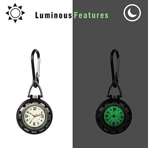 Lancardo Clip On Quartz Watch for Men and Women Glow in The Dark Backpack Buckle Belt Fob Watch for Doctors Nurses Chefs Hiking or Climbing