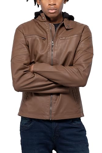 Image of X-Ray Men's Slim Fit Faux-Leather Moto Jacket with Removable Hood