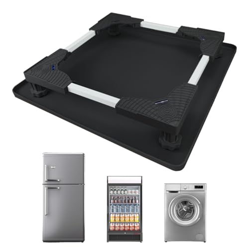 KUPAO Mini Fridge Stand with Silicone Drip Tray Universal Adjustable Base with 4 Strong Feet 23.6 x 23.6 Mini Fridge Mat Suitable for Small Refrigerators Portable Compact Washer or Dryer Black