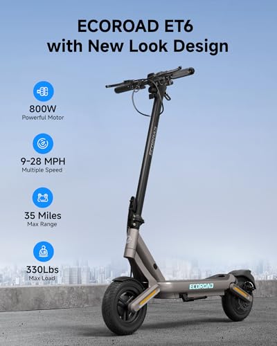 Image of ECOROAD Electric Scooter,25MPH-32MPH, 18-50 Miles Range, 330LBS Load, Off-Road Tires, RGB Lights & APP Control