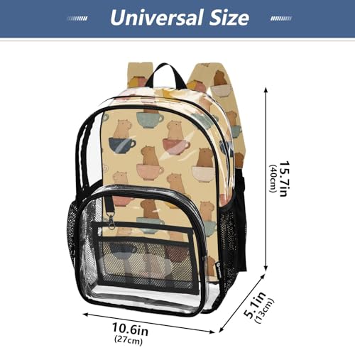 Kids PVC Clear Backpack Capybara Cups Beige Cute Heavy Duty Multi-pockets Large Capacity Transparent See Through Bookbag for School Travel Sport Work4
