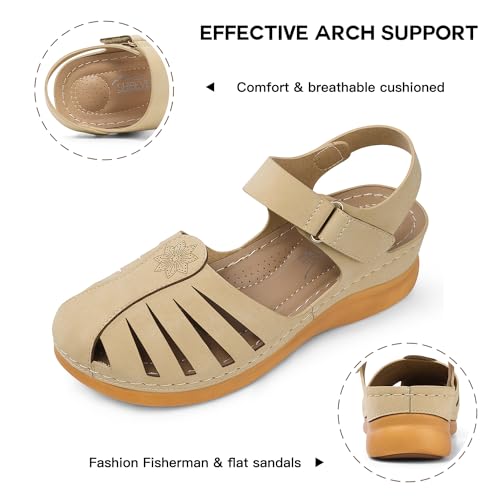Image of SHIBEVER Women Comfortable Flat Sandals: Closed Toe Dressy Summer Sandal | Fisherman Comfortable for 8+ Hours Walking - No Ankle Rubs for All-day Commutes Lightweight Casual Outdoor Shoes