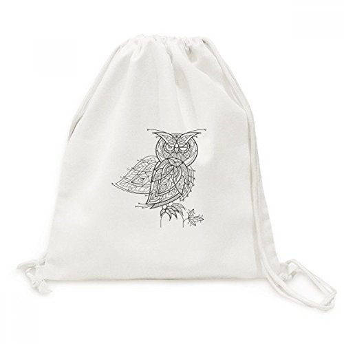 Toile Noire Drawstring Backpack Oiseau Volant Peinture Ligne Cordon Ajustable Sac